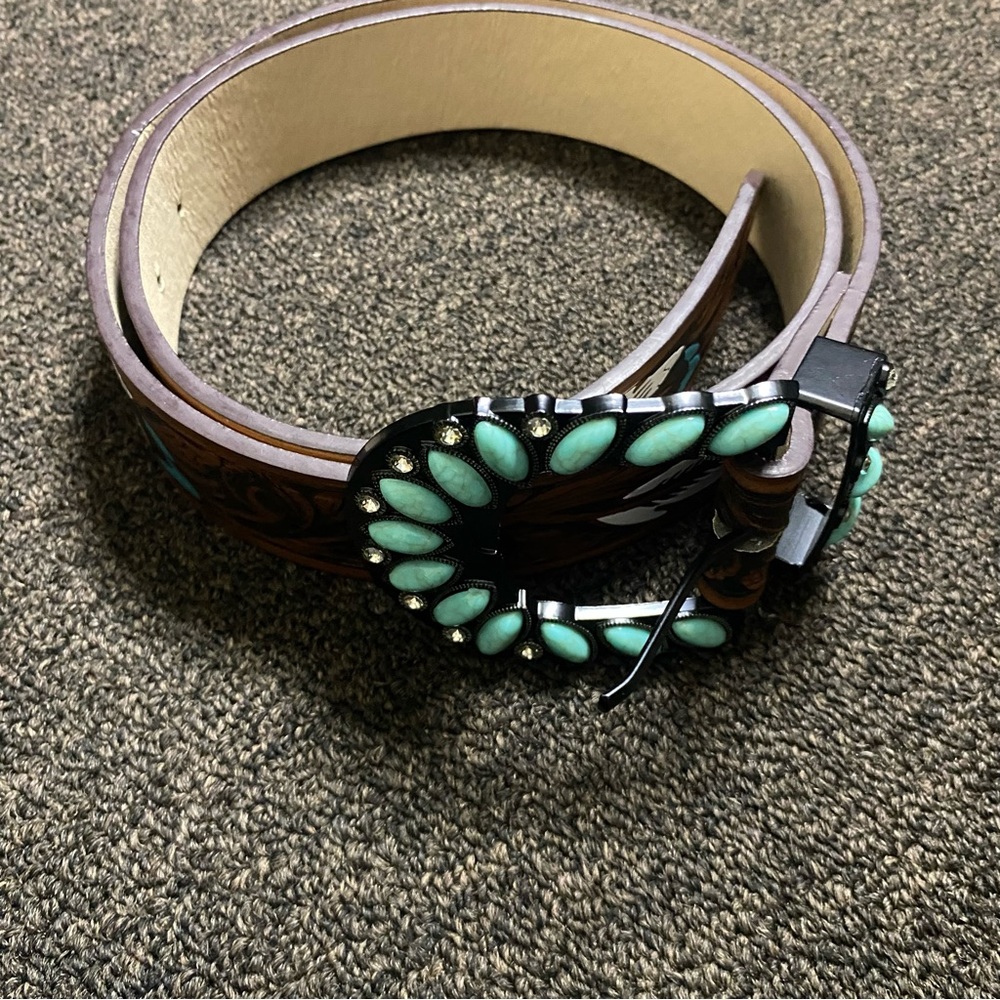 Womens Turquoise Stone Western Belt Cowgirl Design 38-40’ - Picture 3 of 5